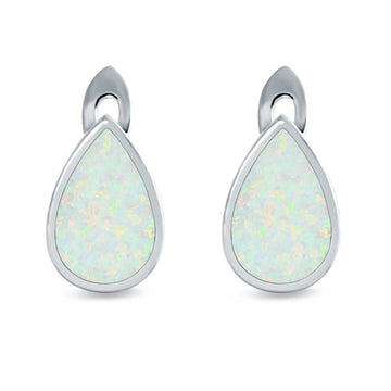 Pear Shape Stud Earrings Lab Created White Opal 925 Sterling Silver (16mm)